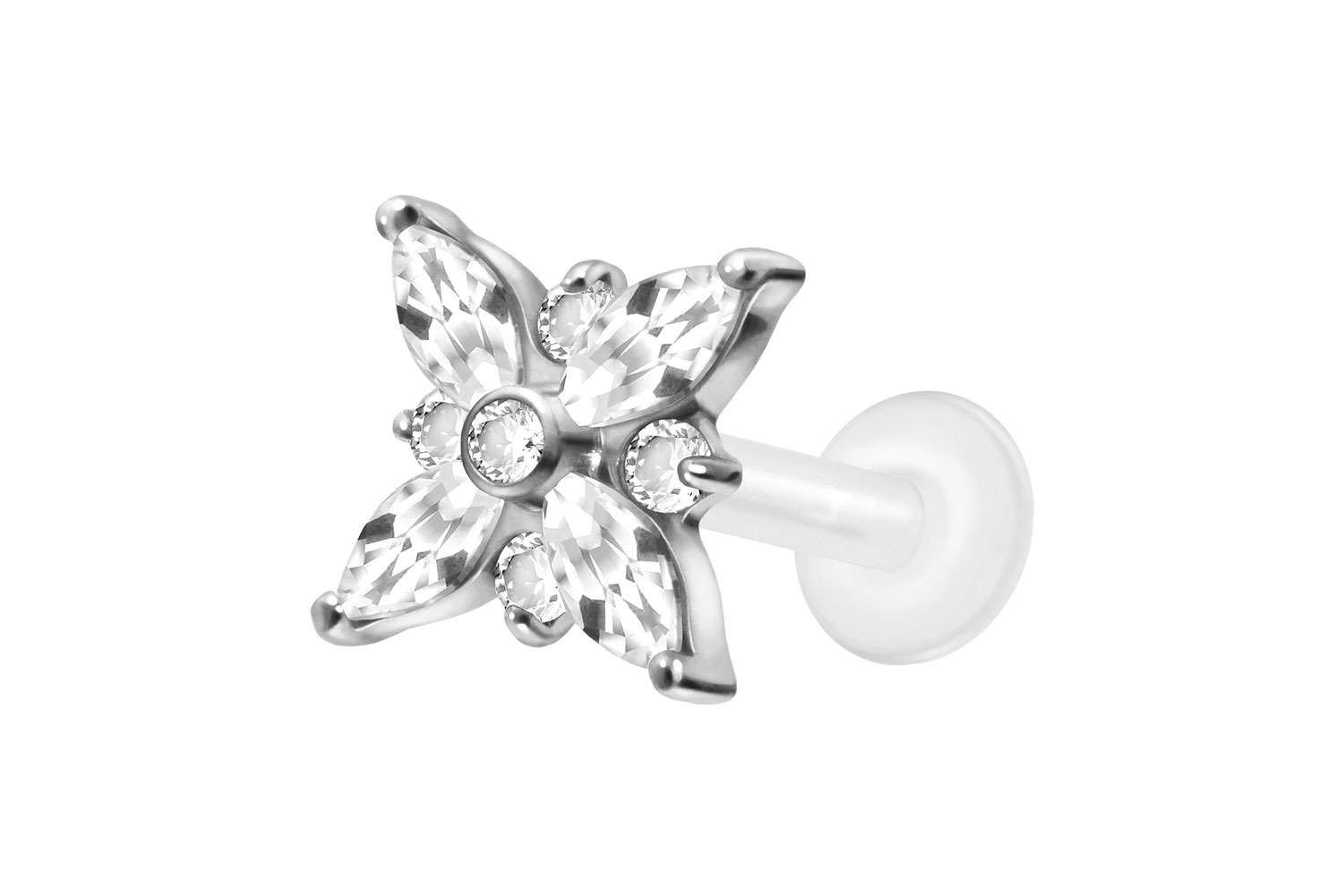 PTFE Labret Piercing mit Innengewinde + Titan-Aufsatz KRISTALLSTERN